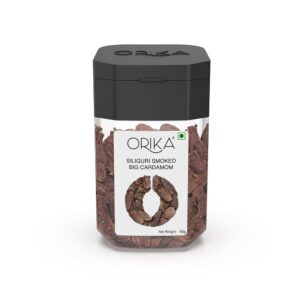Orika Big Cardamom Whole (Badi Elaichi) 60g | Siliguri Smoked Black Cardamom | 100% Natural Sabut Moti Elaichi | Intense Smoky Aroma for Biryani & Garam Masala